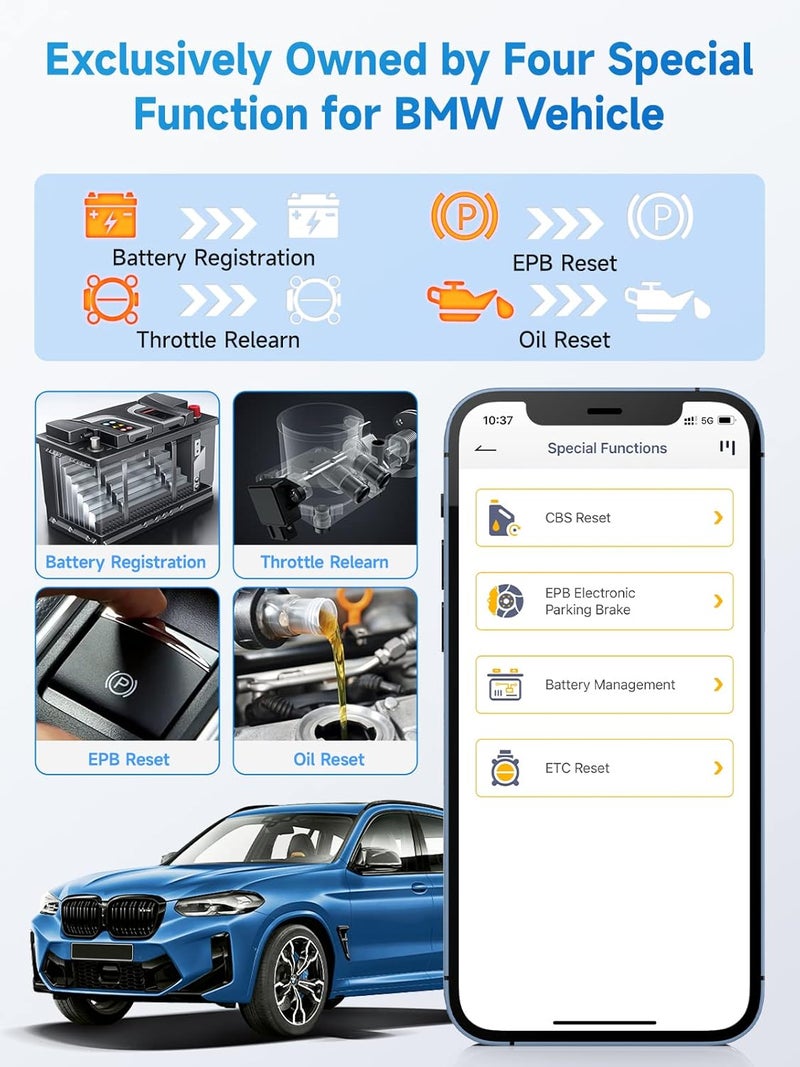Ancel BD300 BMW Bluetooth OBD2 Scanner, Full System Code Reader and Diagnostic Tool for BMW with Battery Registration Service Reset EPB CBS ETC ABS Airbag & Powerful OBD2 Functions - Image 4